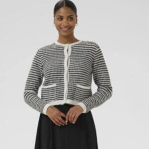 NWT Kaffe Women’s black  & White Striped Cardigan Sweater – Size Medium